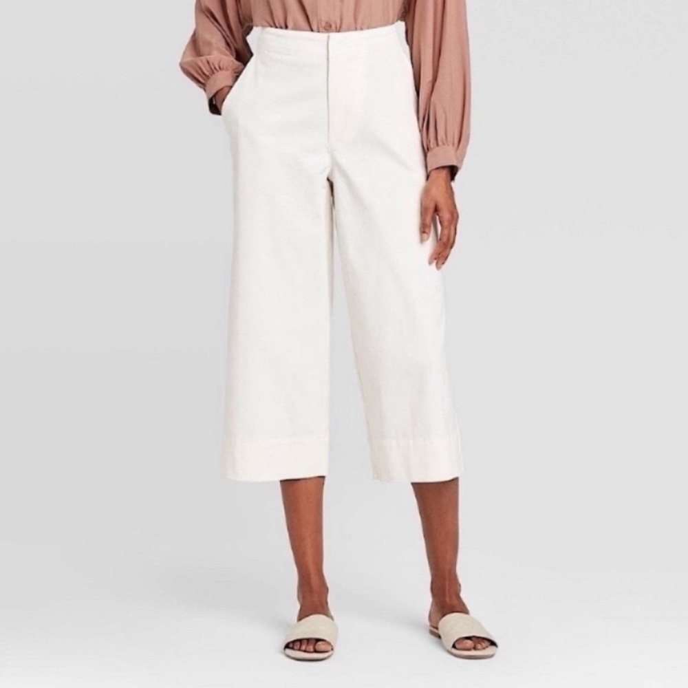 Prologue COTTON TWILL CULOTTES CROPPED WIDE LEG PANTS Cream